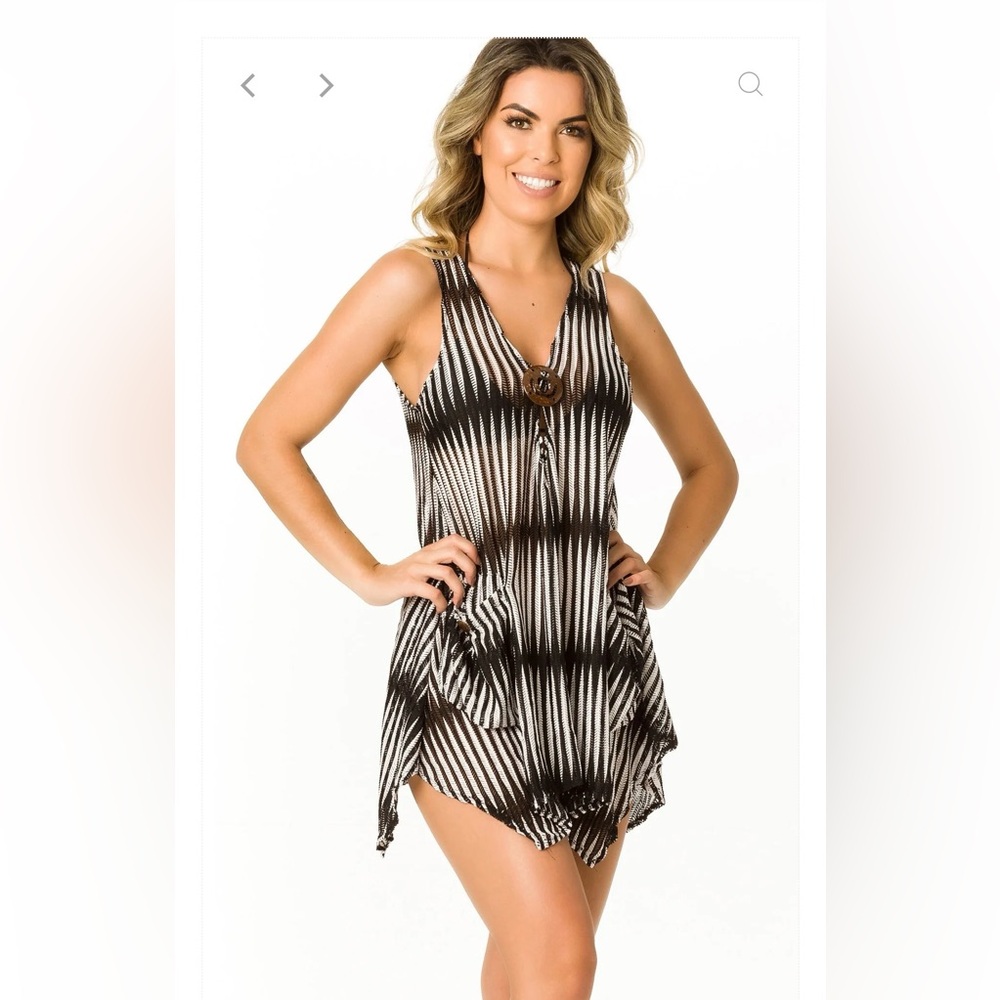 Black and White Striped Sleeveless Dress swimsuit cover up - Picture 6 of 7